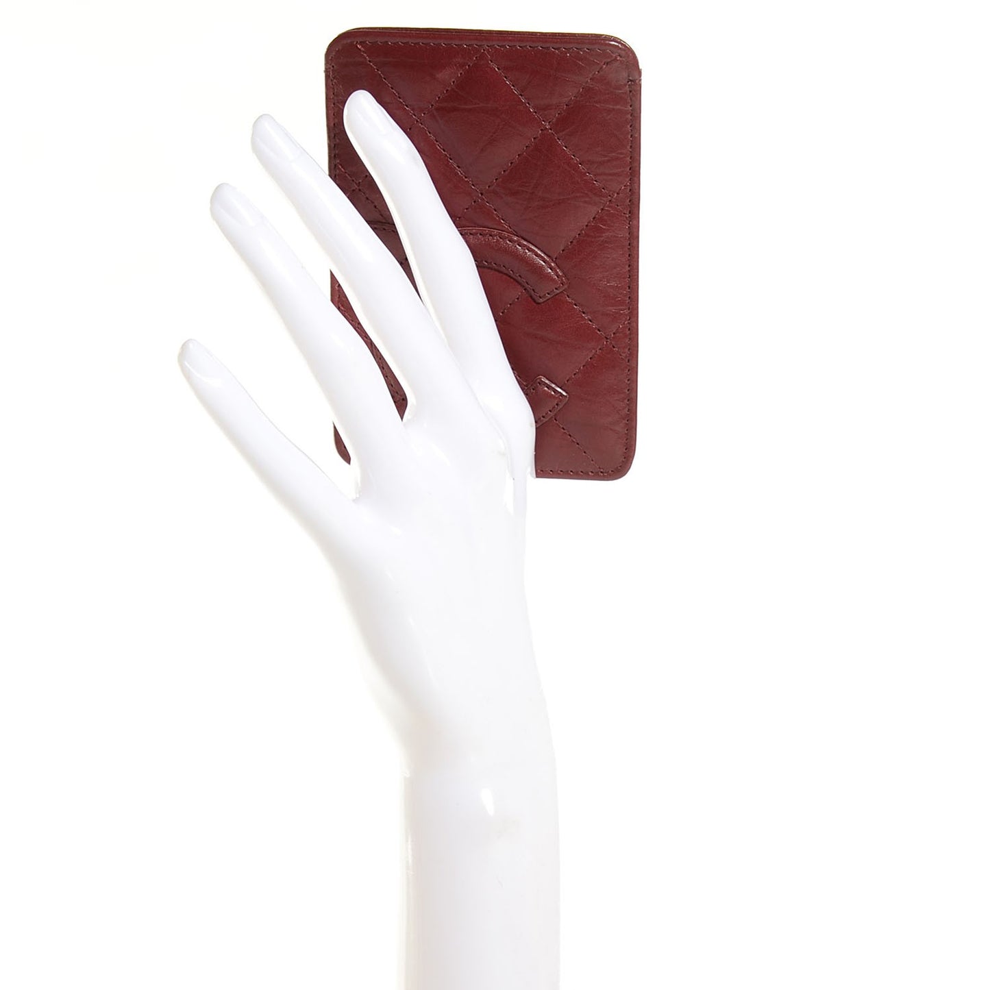 Aged Calfskin Quilted Cambon Card Case Holder Dark Red