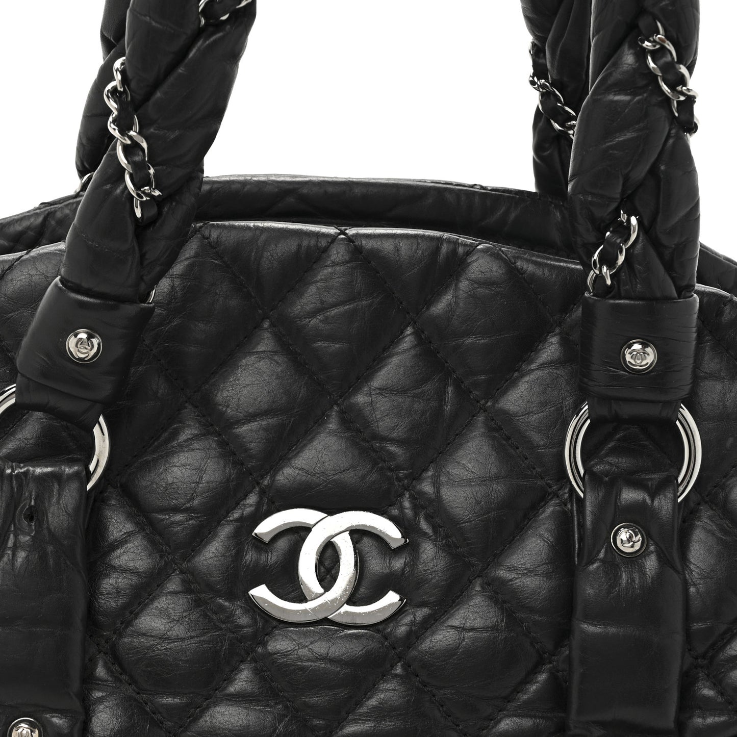 Lambskin Vintage Ligne Lady Braid Tote Black