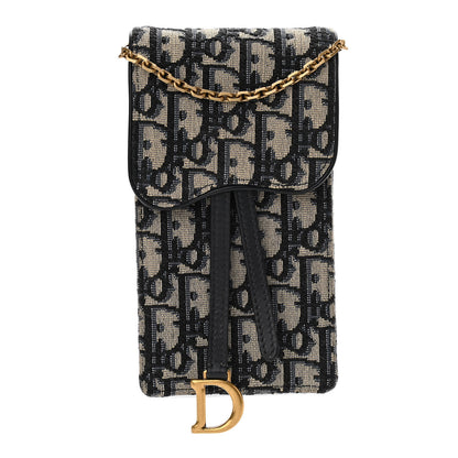 Christian Dior Oblique Saddle Chain Clutch Blue 1 of 9