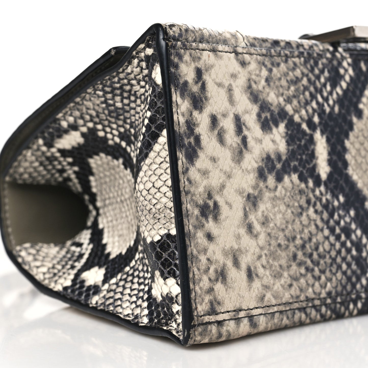 Calfskin Snake Effect Small Hourglass Top Handle Bag Black White