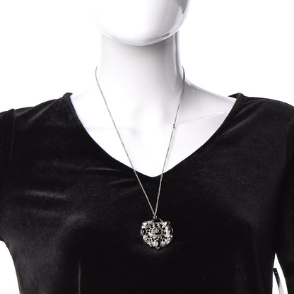 Chanel Gripoix Poured Glass CC Pendant Necklace Black Silver 2 of 5