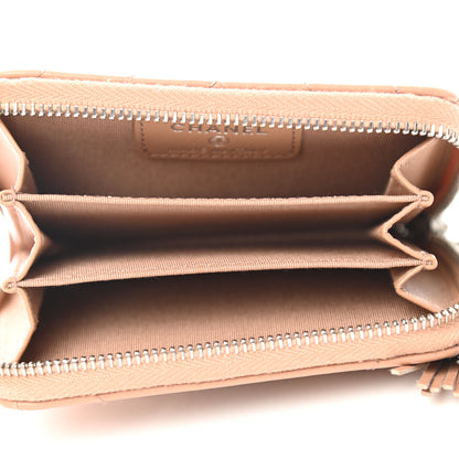 Chanel Calfskin Chevron Quilted Tassel Zip Around Coin Purse Beige 5 of 9