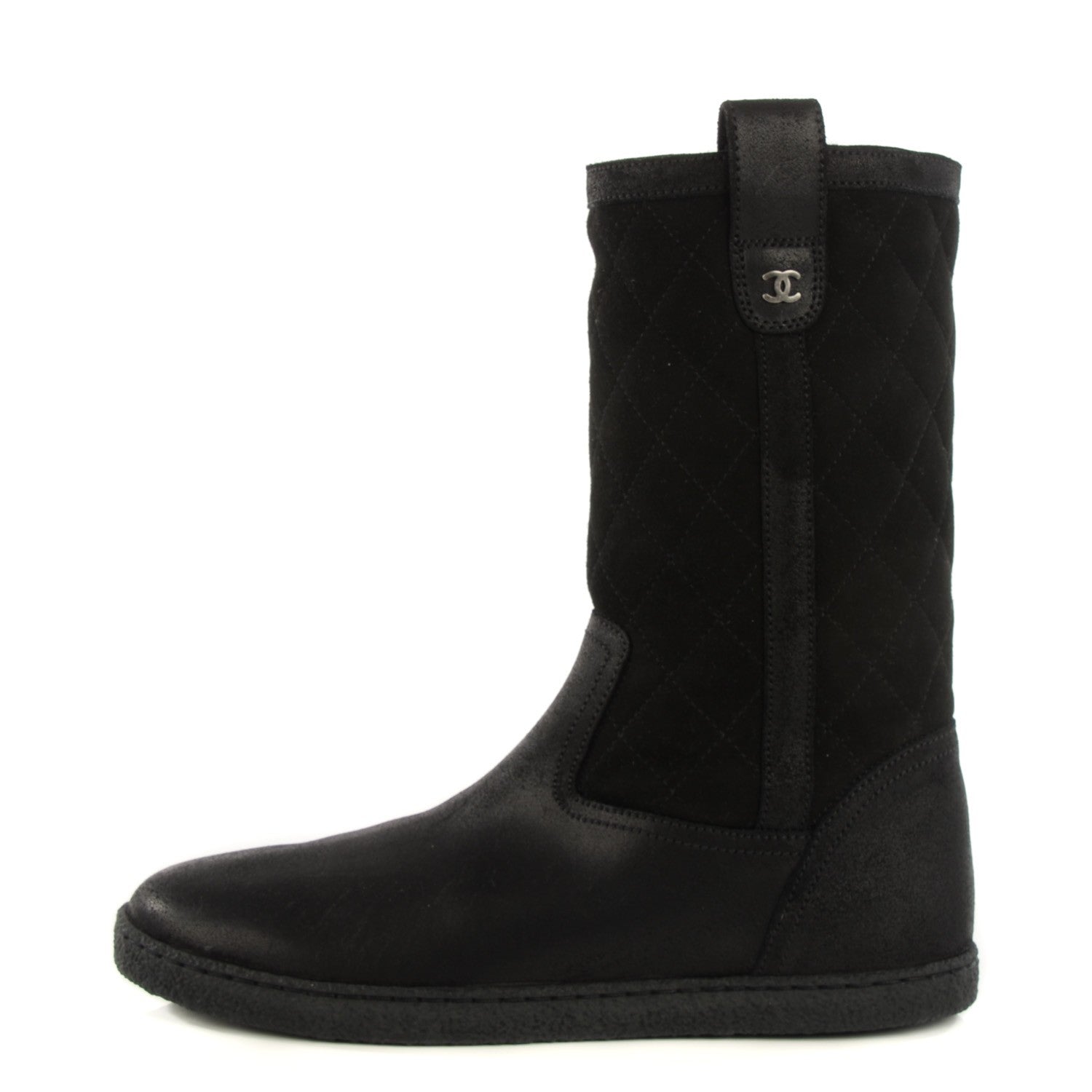 Chanel Suede Quilted High Boots 36.5 Black 1 of 8