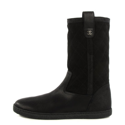 Chanel Suede Quilted High Boots 36.5 Black 1 of 8