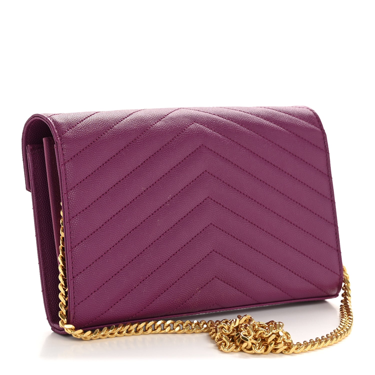 Saint Laurent Grain De Poudre Matelasse Chevron Monogram Chain Wallet Dark Grape 3 of 12