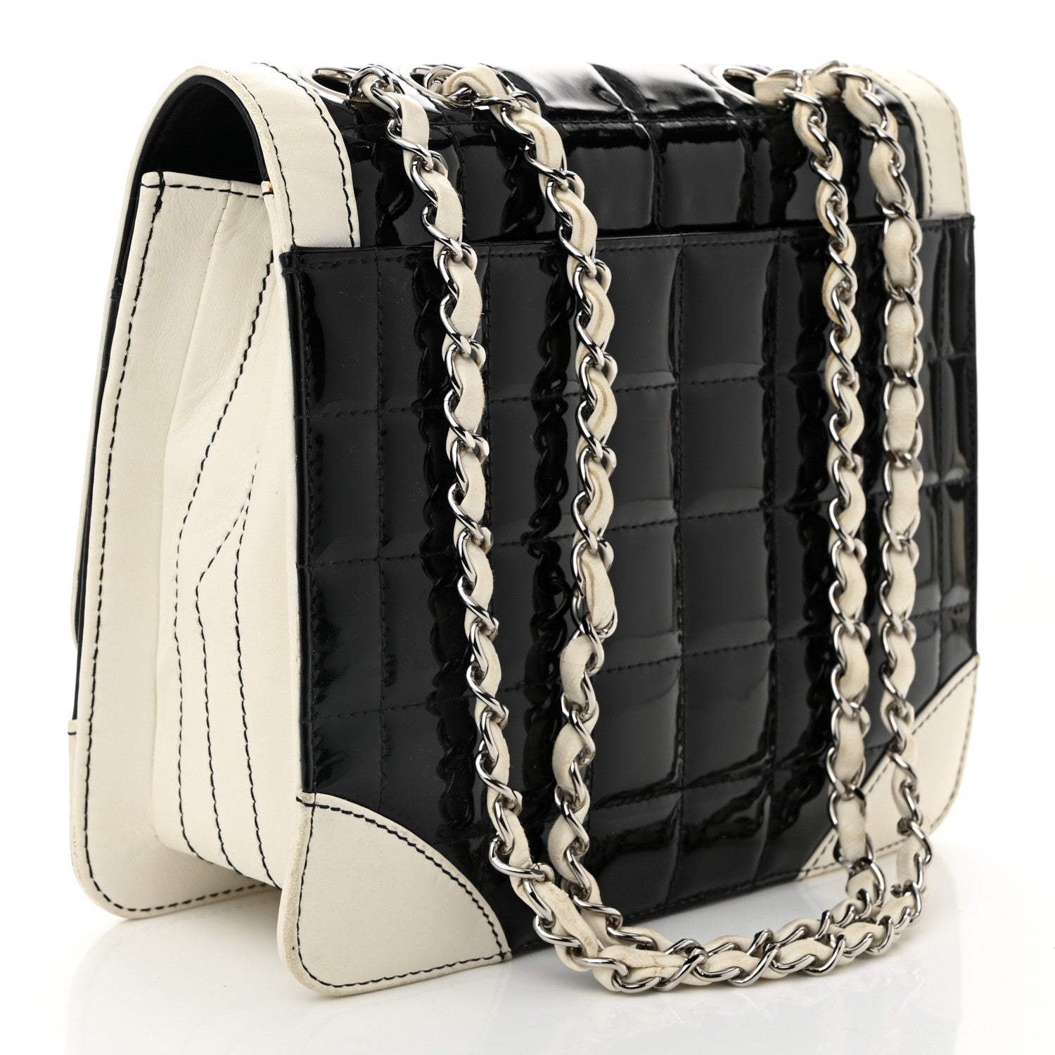 Chanel Lambskin Patent Chocolate Bar Flap Black White 3 of 12