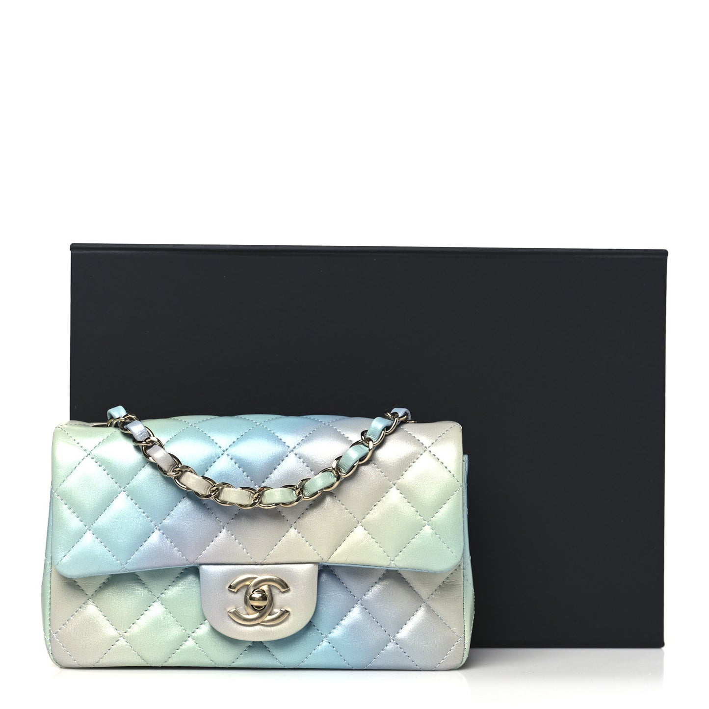 Lambskin Quilted Tie Dye Ombre Mini Rectangular Flap Blue Multicolor