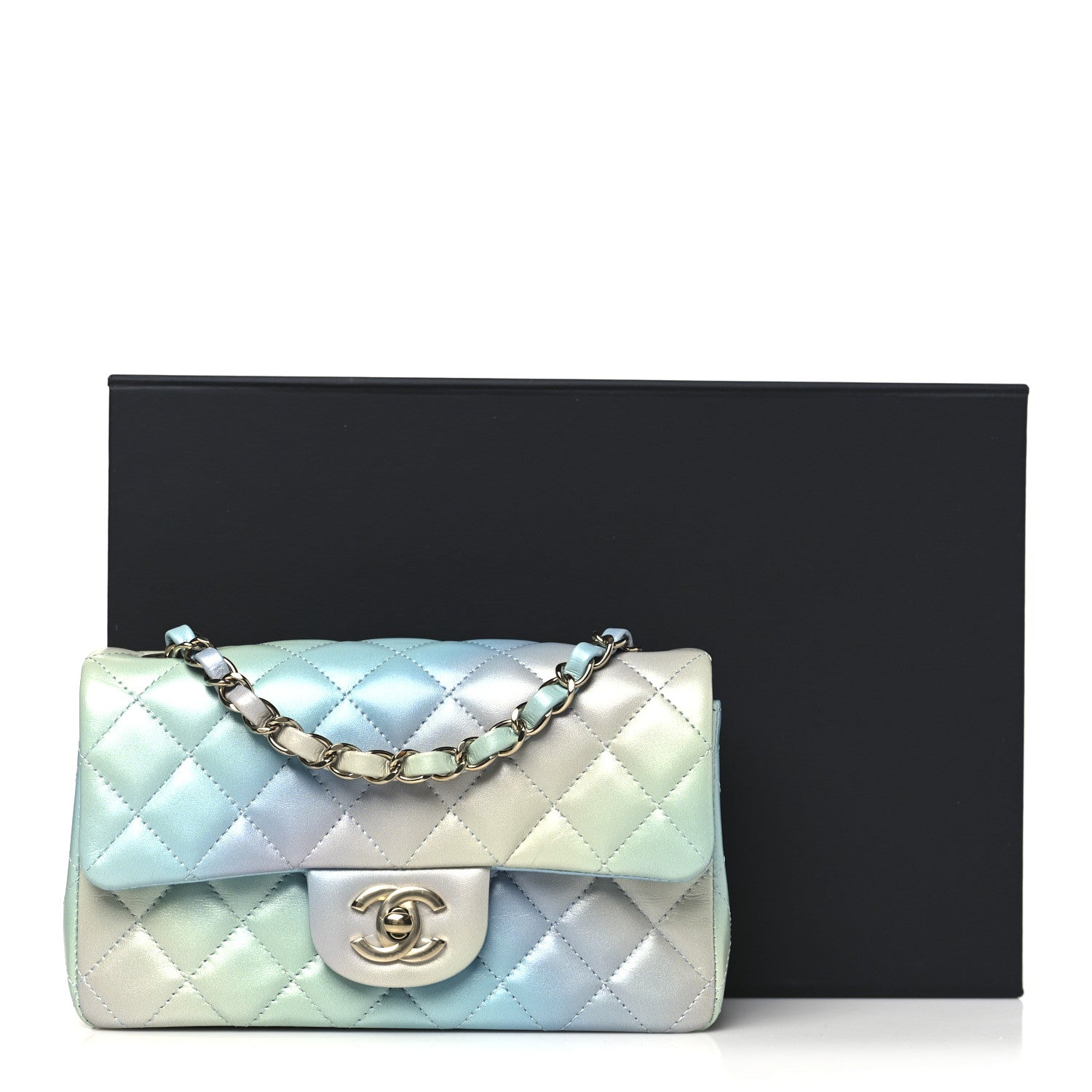 Chanel Lambskin Quilted Tie Dye Ombre Mini Rectangular Flap Blue Multicolor 11 of 11