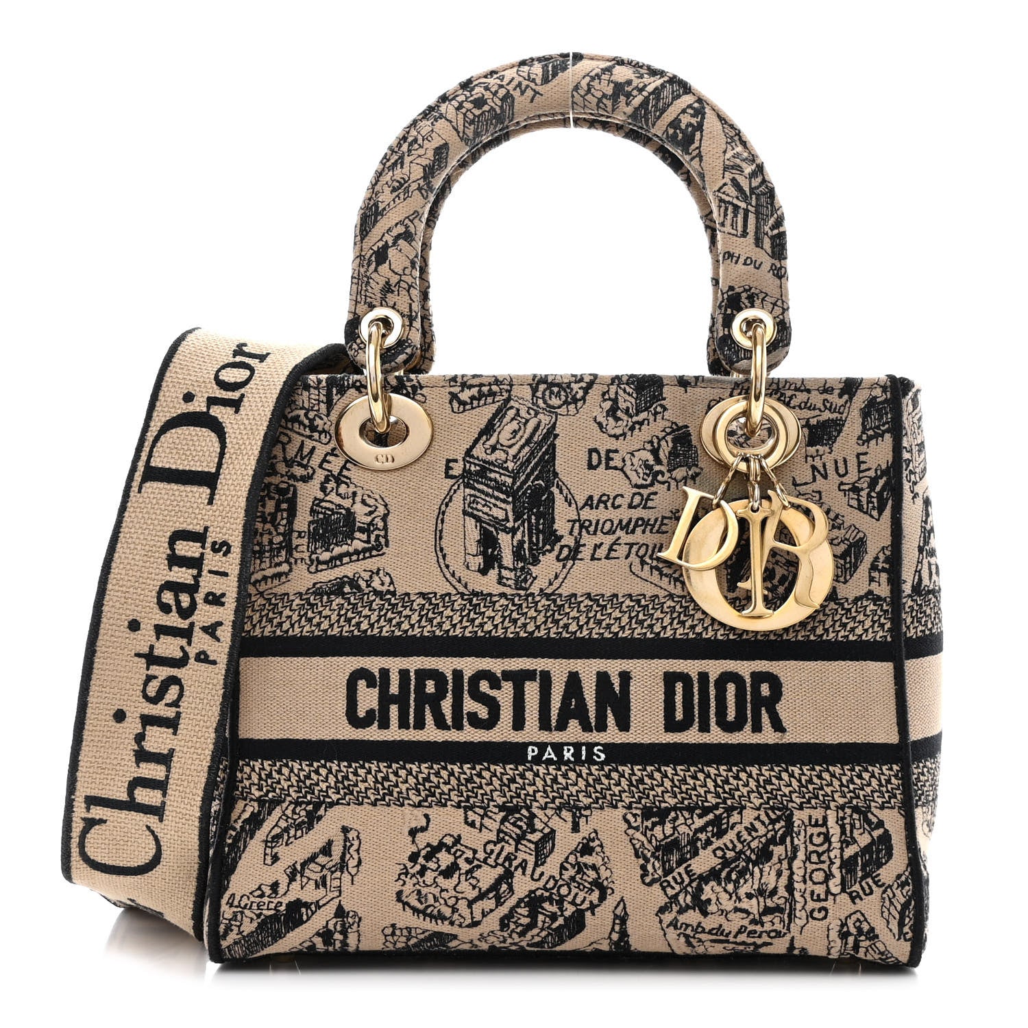 Christian Dior Canvas Embroidered Medium Plan de Paris Lady D-Lite Beige Black 1 of 15