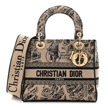 Christian Dior Canvas Embroidered Medium Plan de Paris Lady D-Lite Beige Black 1 of 15