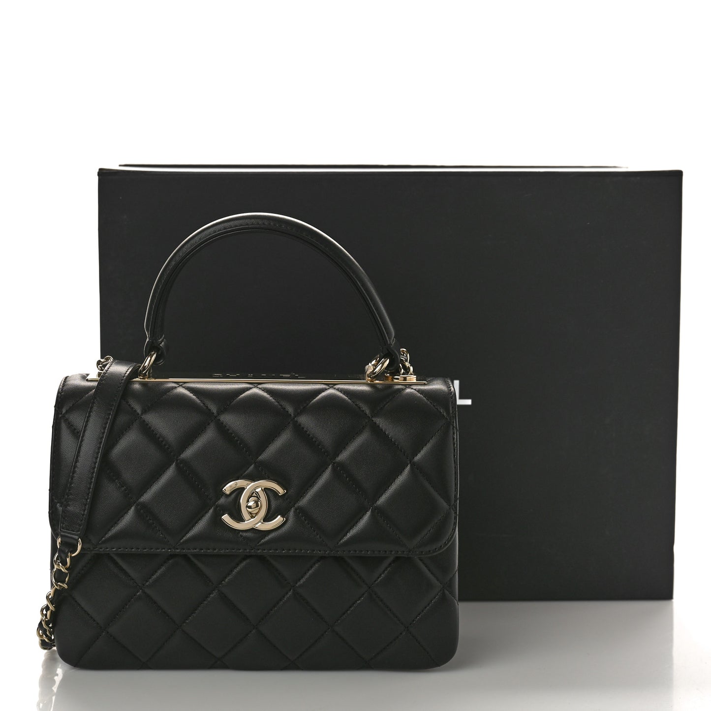 Lambskin Quilted Small Trendy CC Dual Handle Flap Bag Black