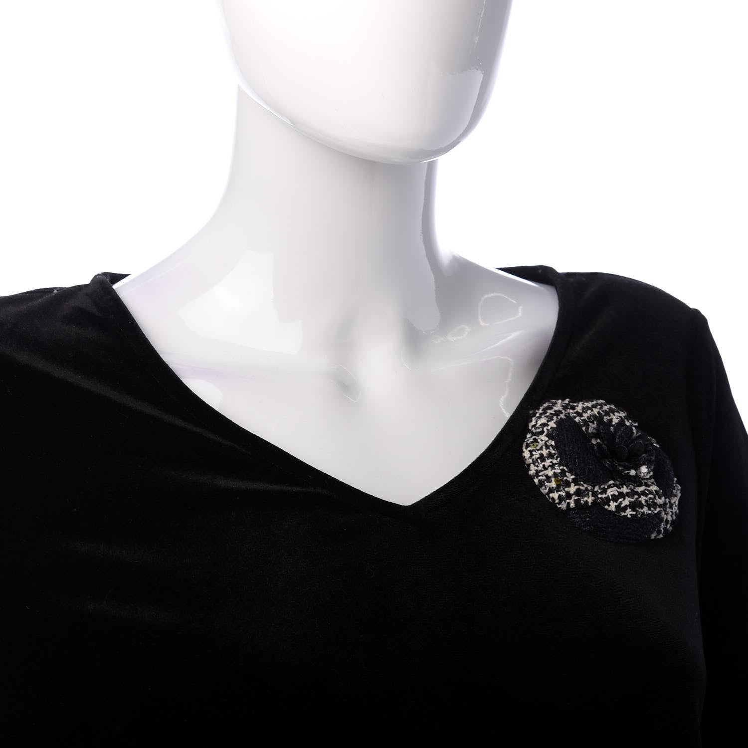 Chanel Tweed Camellia Pin Brooch Navy Blue White 2 of 4