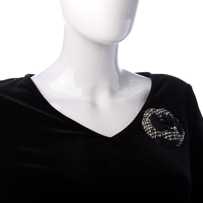 Chanel Tweed Camellia Pin Brooch Navy Blue White 2 of 4