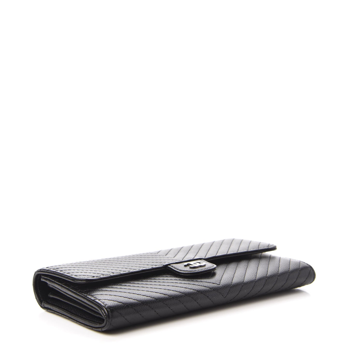 Caviar Chevron Quilted Large Flap Wallet Black