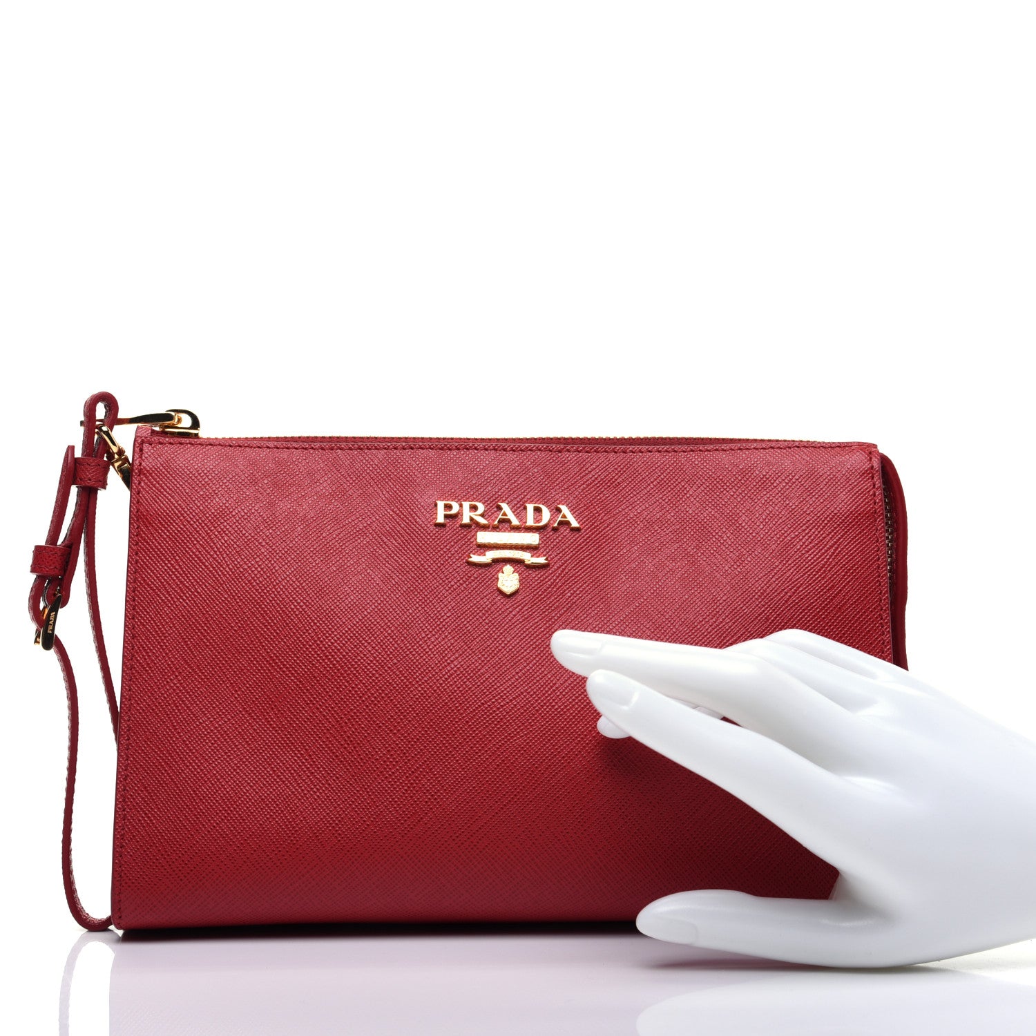 Prada Saffiano Pouch Wristlet Fuoco 2 of 9