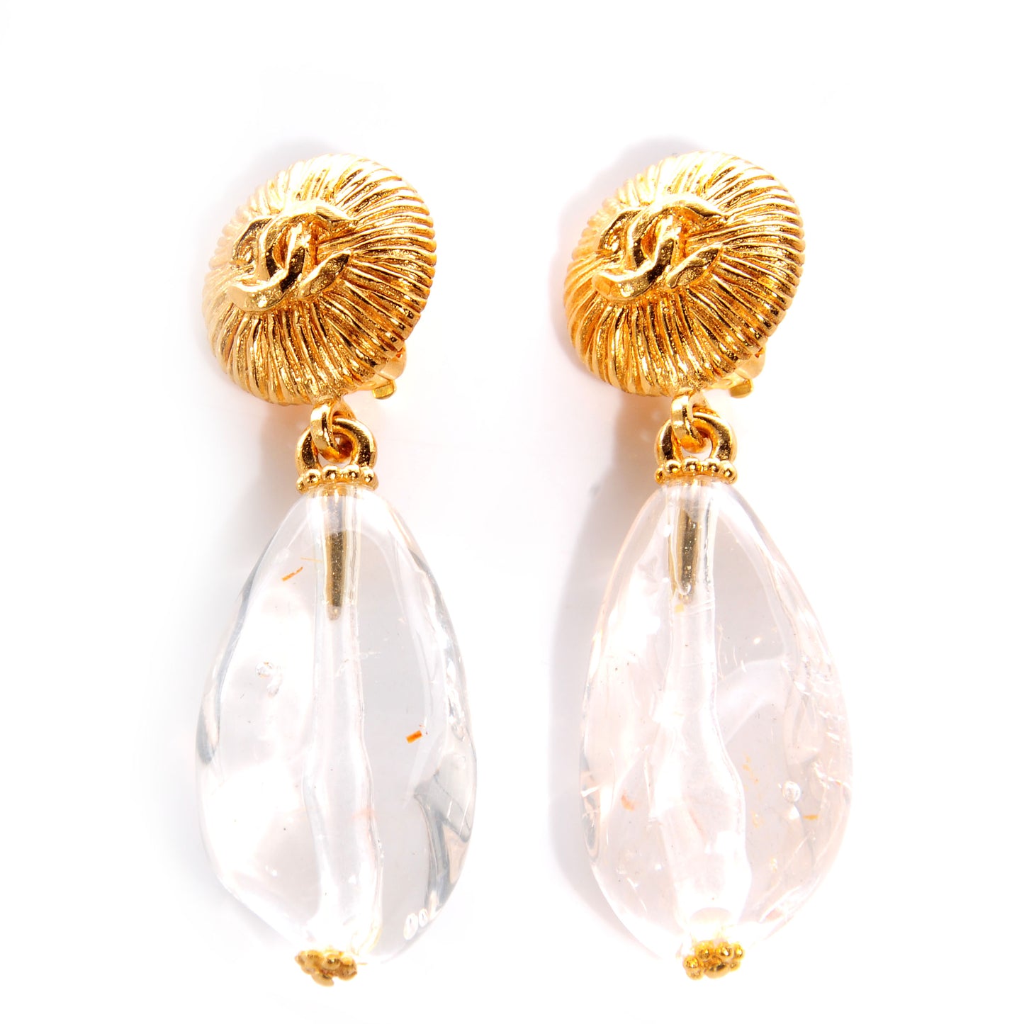CC Large Crystal Clip On Earrings Gold