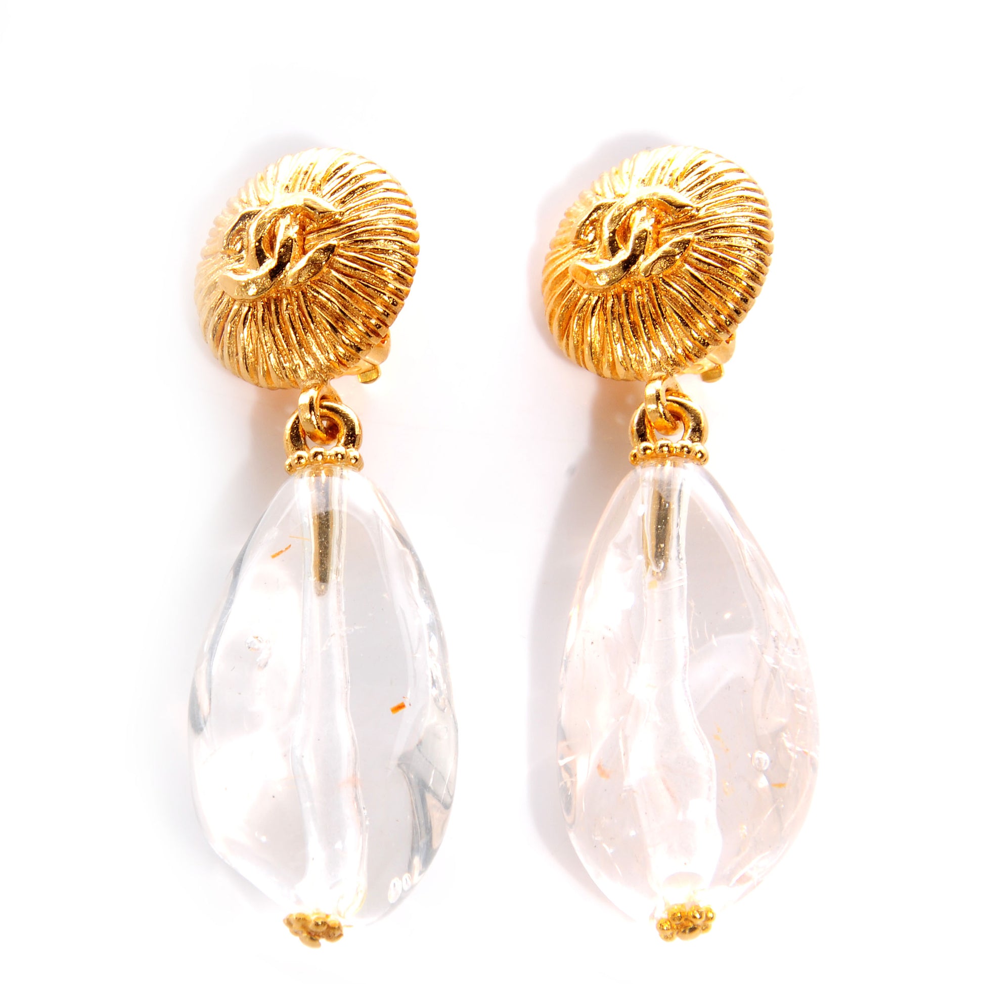 Chanel CC Large Crystal Clip On Earrings Gold 1 of 6