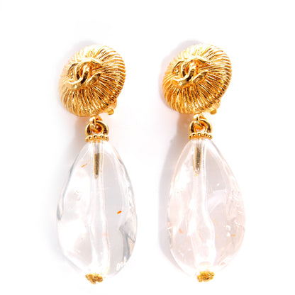 Chanel CC Large Crystal Clip On Earrings Gold 1 of 6