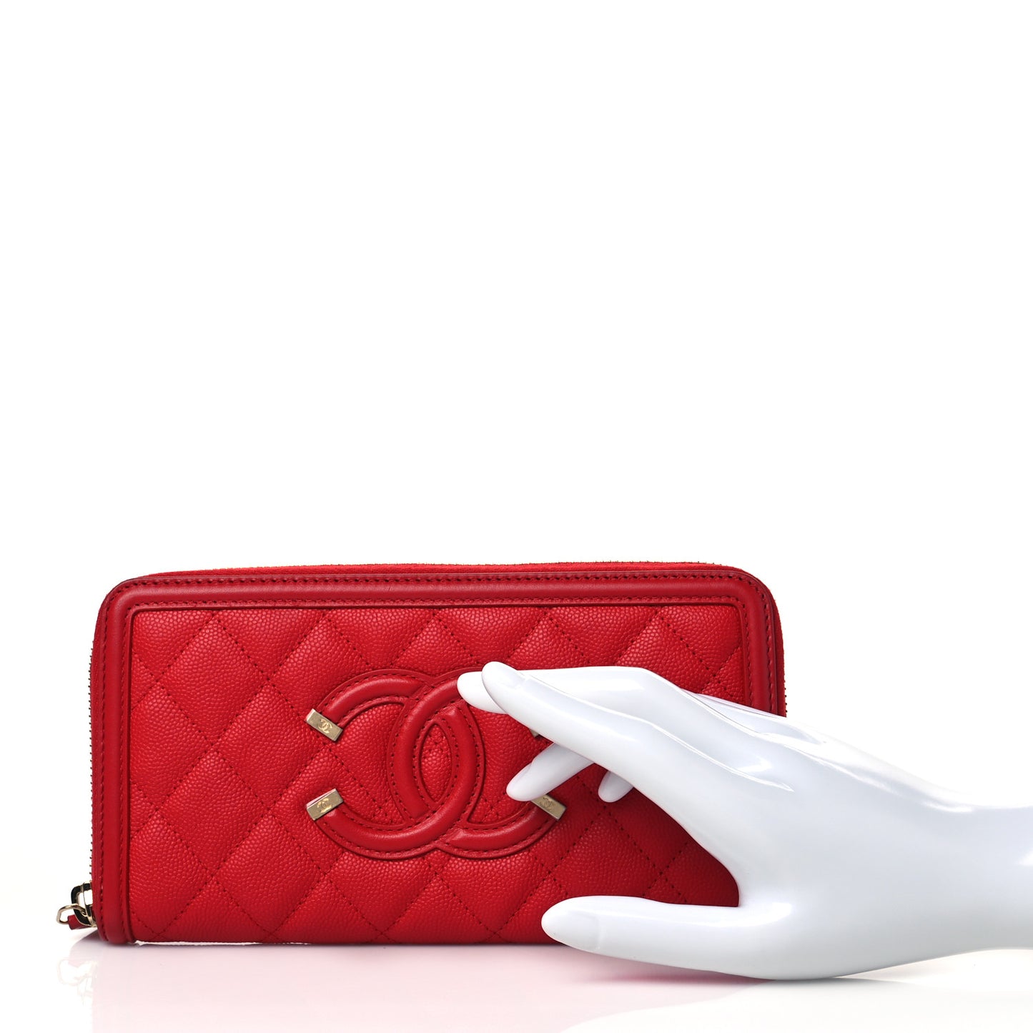 Caviar Quilted Filigree Zip Around Wallet Red