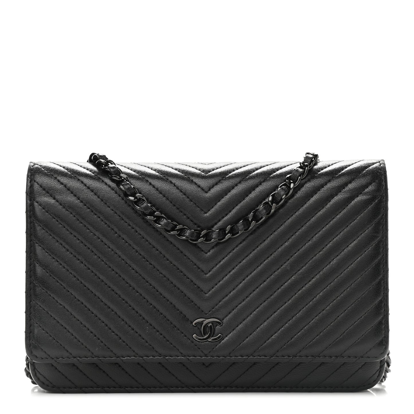 Lambskin Chevron Quilted Wallet On Chain WOC So Black