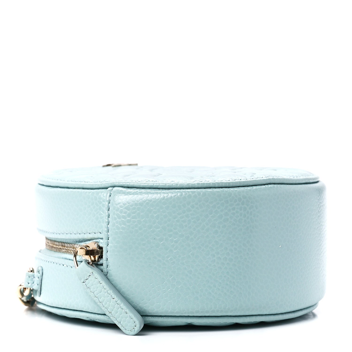 Chanel Caviar Camellia Embossed Round Clutch With Chain Light Blue 4 of 12