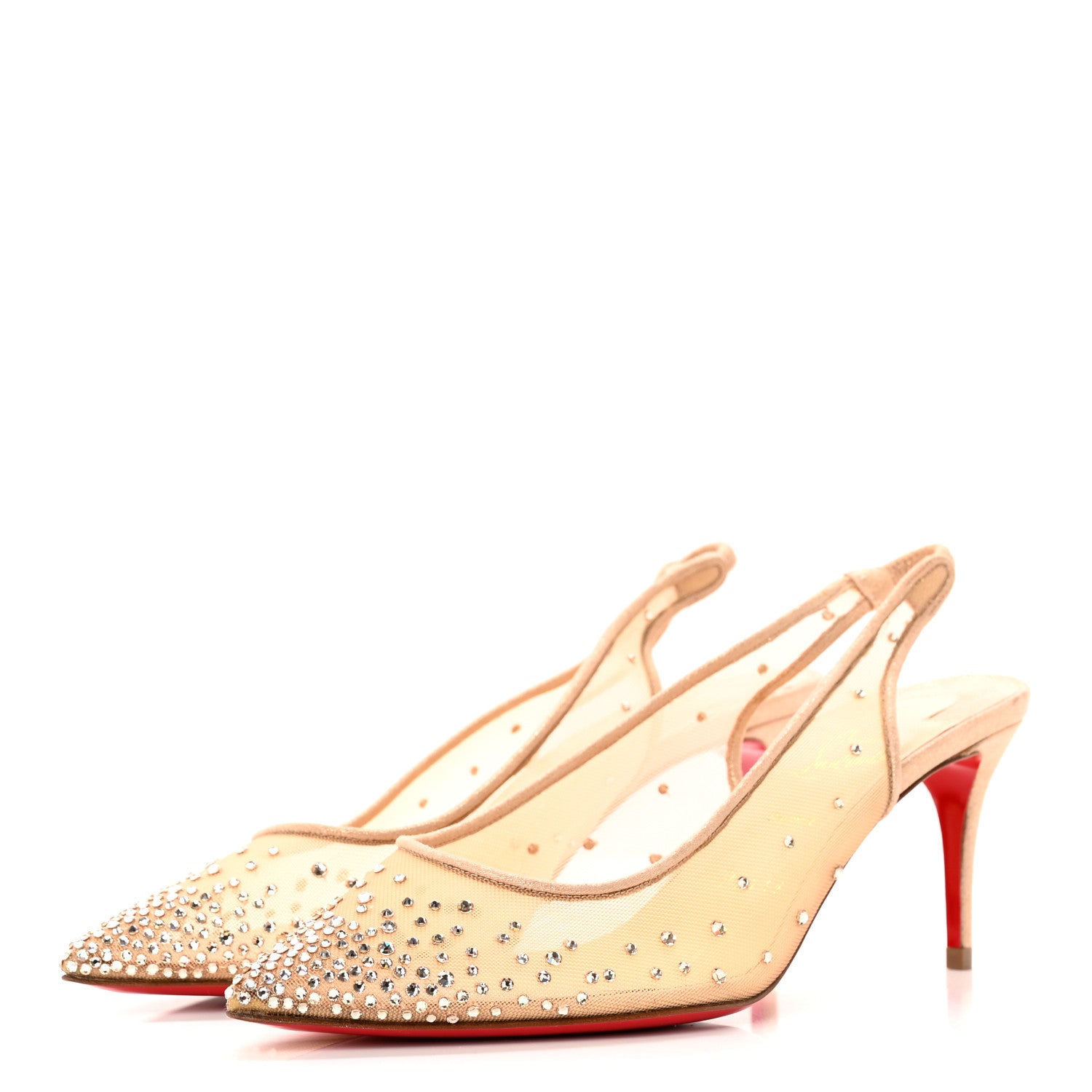 Christian Louboutin Suede Silk Crystal Strass Follies 70 Slingback Pumps 37 Light Silk 3 of 12