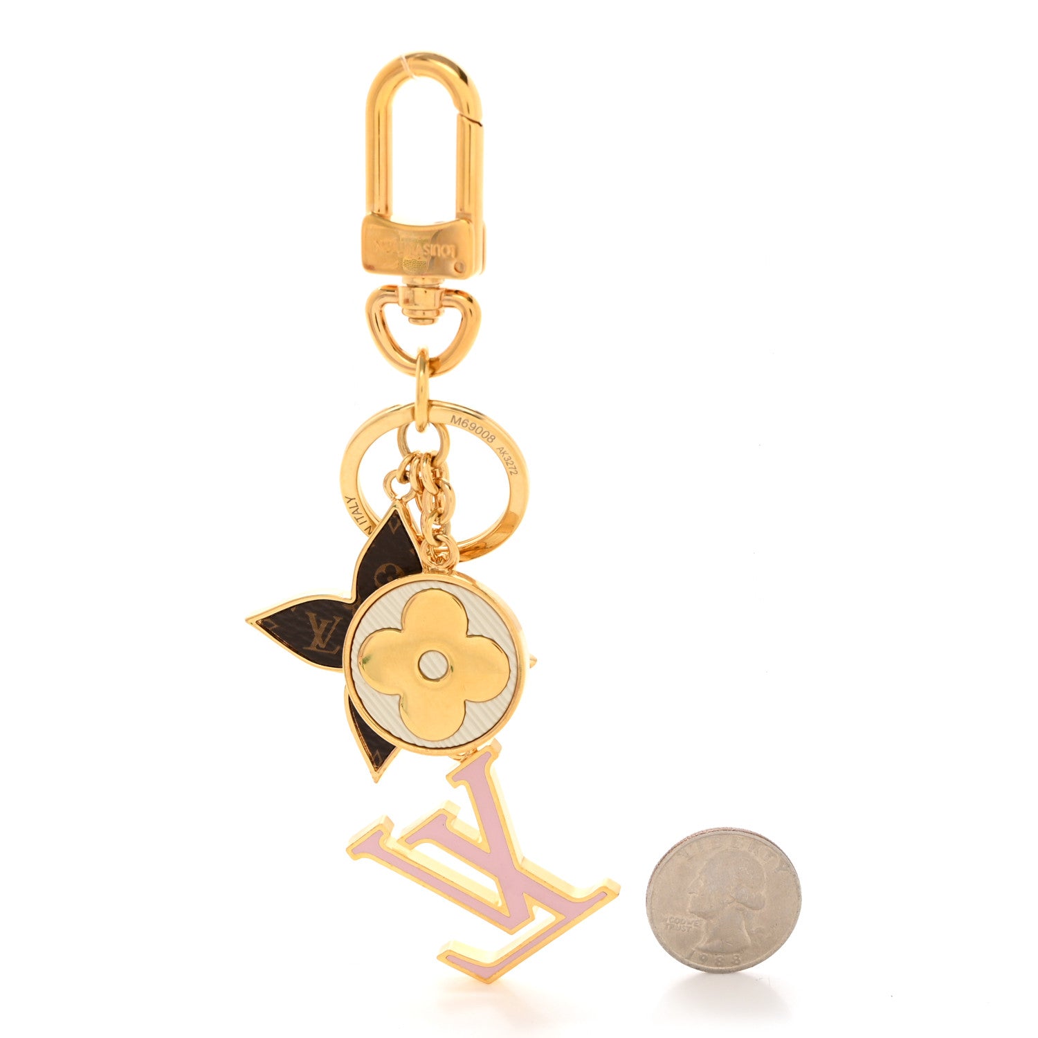 Louis Vuitton Metal Monogram Epi Spring Street Bag Charm Key Holder Gold 2 of 4