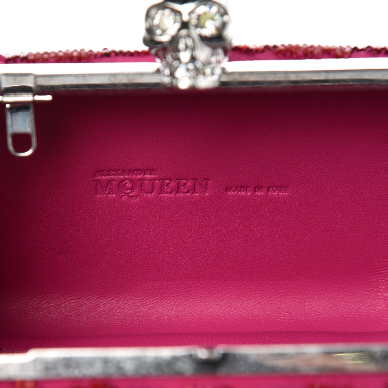 Alexander McQueen Satin Beaded Leopard Skull Box Clutch Red Pink 6 of 10
