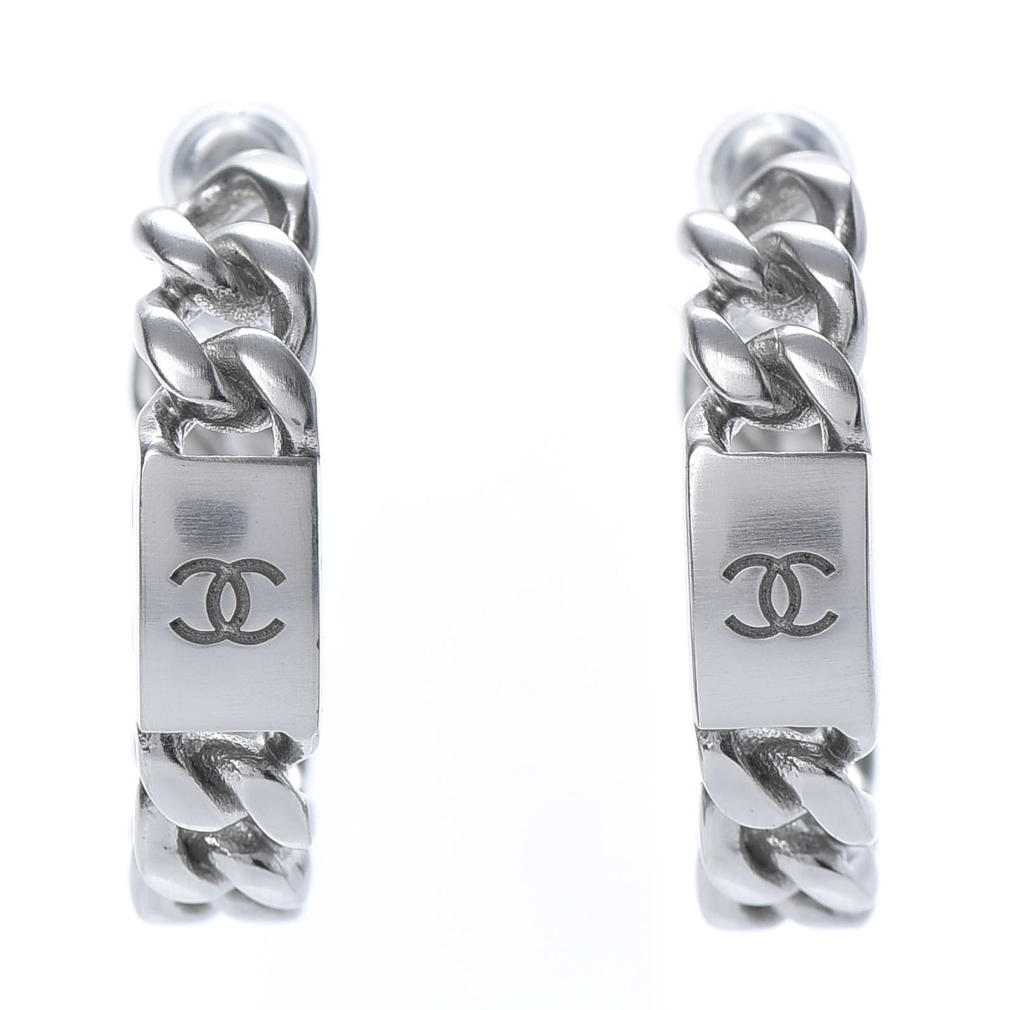 CC Chain Square Hoop Earrings Silver