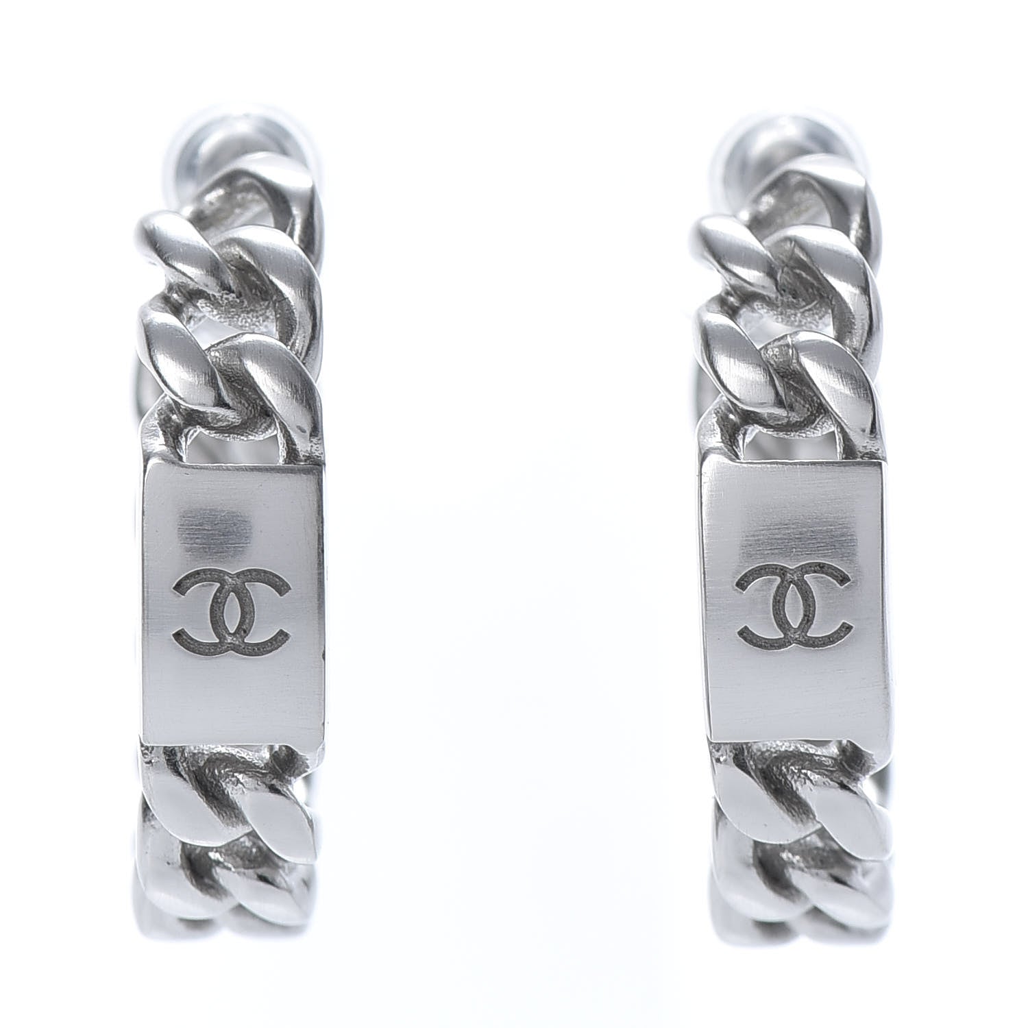 Chanel CC Chain Square Hoop Earrings Silver 1 of 5