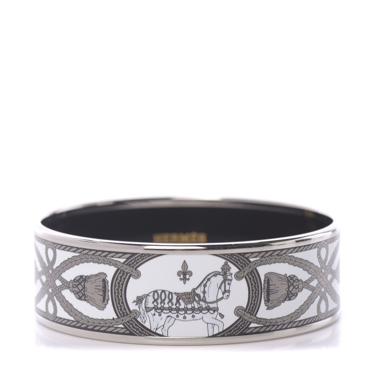 Hermes Enamel Printed Wide Grand Apparat Bracelet 62 White 1 of 6