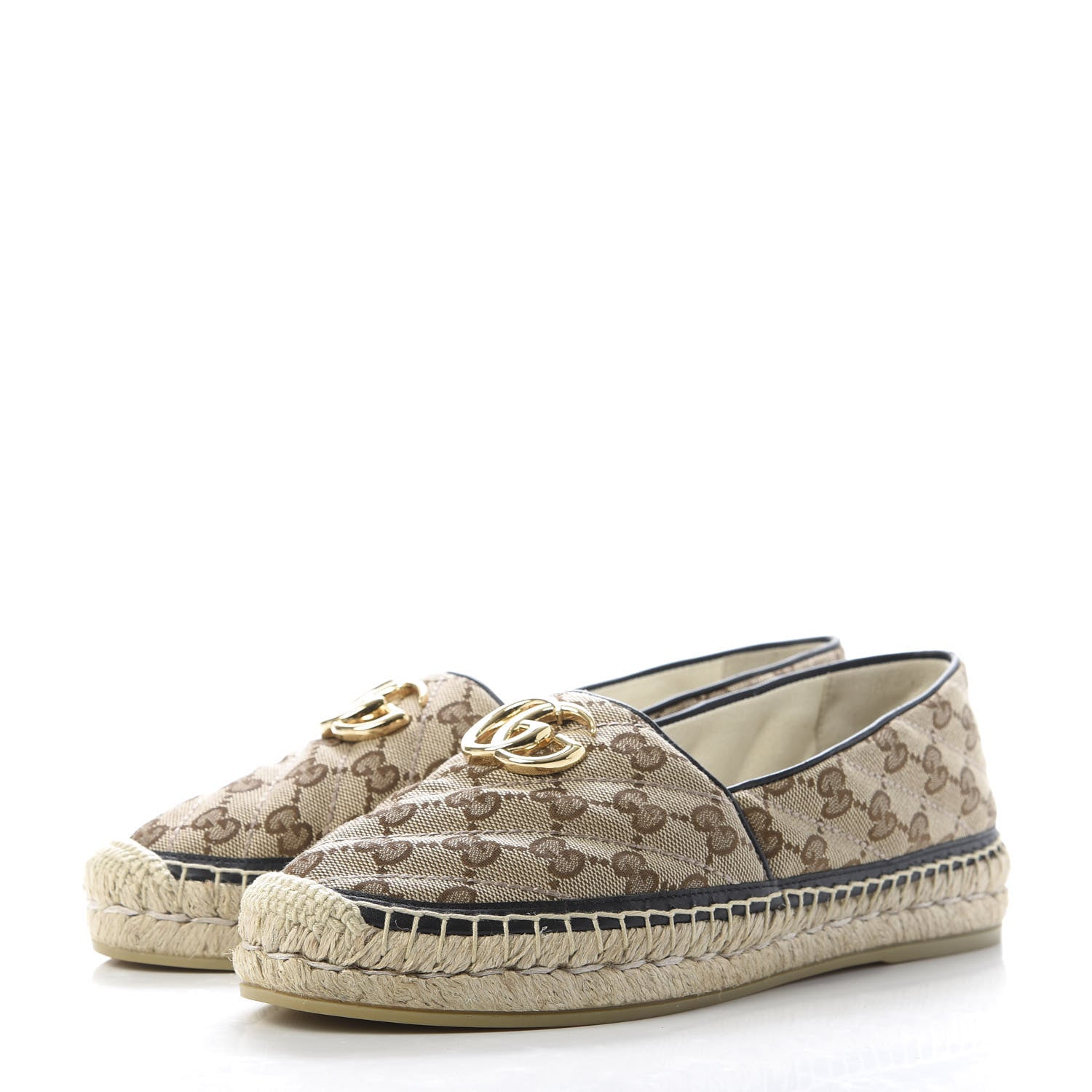 Gucci Monogram Matelasse Diagonal GG Marmont Espadrilles 39 Beige Ebony Black 3 of 10