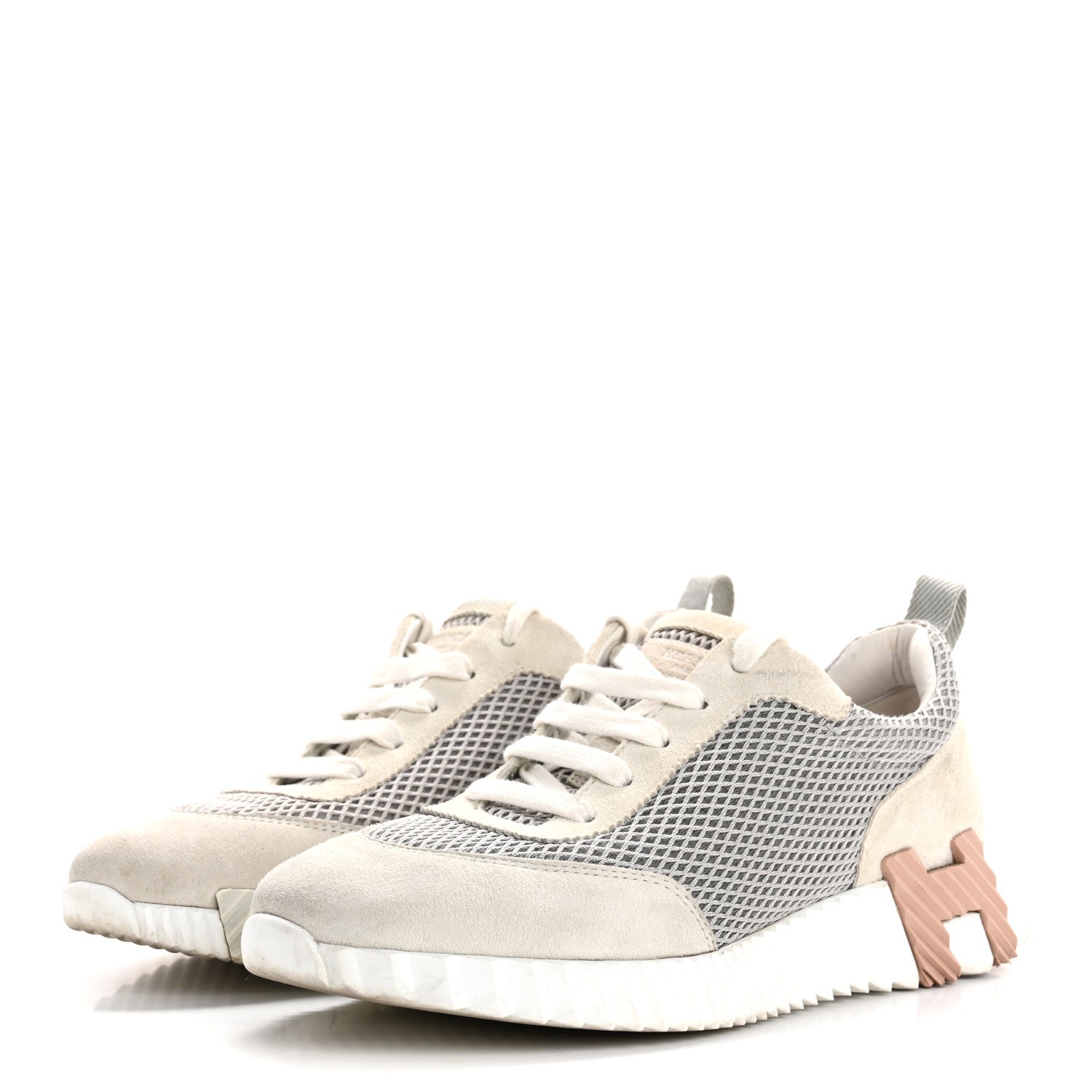 Hermes Air Mesh Suede Goatskin Bouncing Sneakers  38 Gris Lulea White 4 of 14