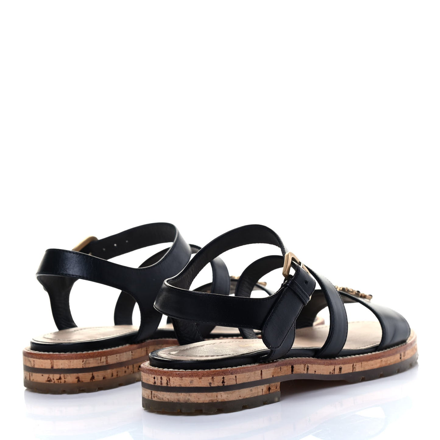 Lambskin Cork Gripoix CC Sandals 36.5 Black