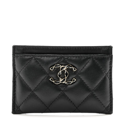 Chanel Lambskin Enamel Quilted Zippered Card Holder Black 1 of 9