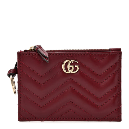 Gucci Lambskin Matelasse GG Marmont Zip Key Pouch Rosso Ancora 1 of 8