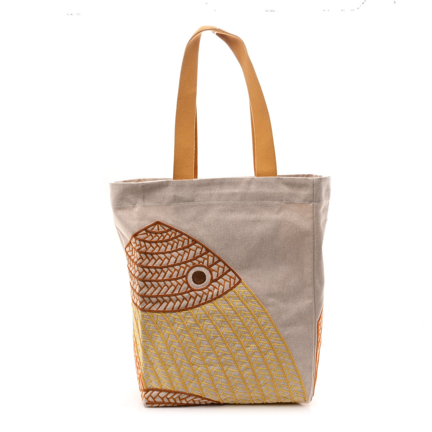 H Canvas Embroidered Poisson Natte Beach Bag Camel Jaune