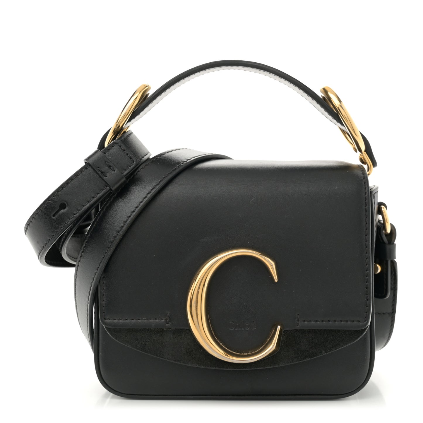 Shiny Calfskin Suede Mini C Double Carry Black