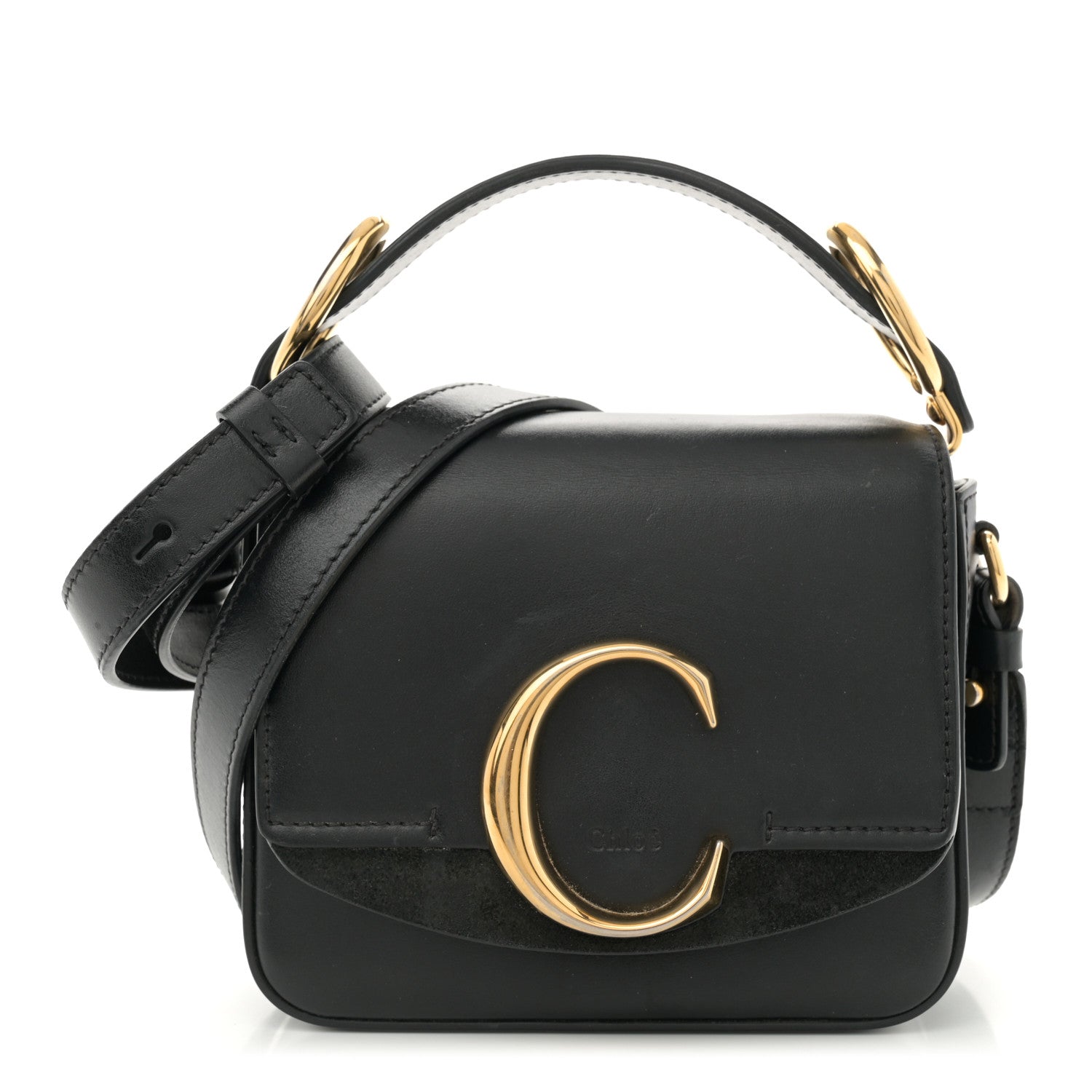 Chloe Shiny Calfskin Suede Mini C Double Carry Black 1 of 11