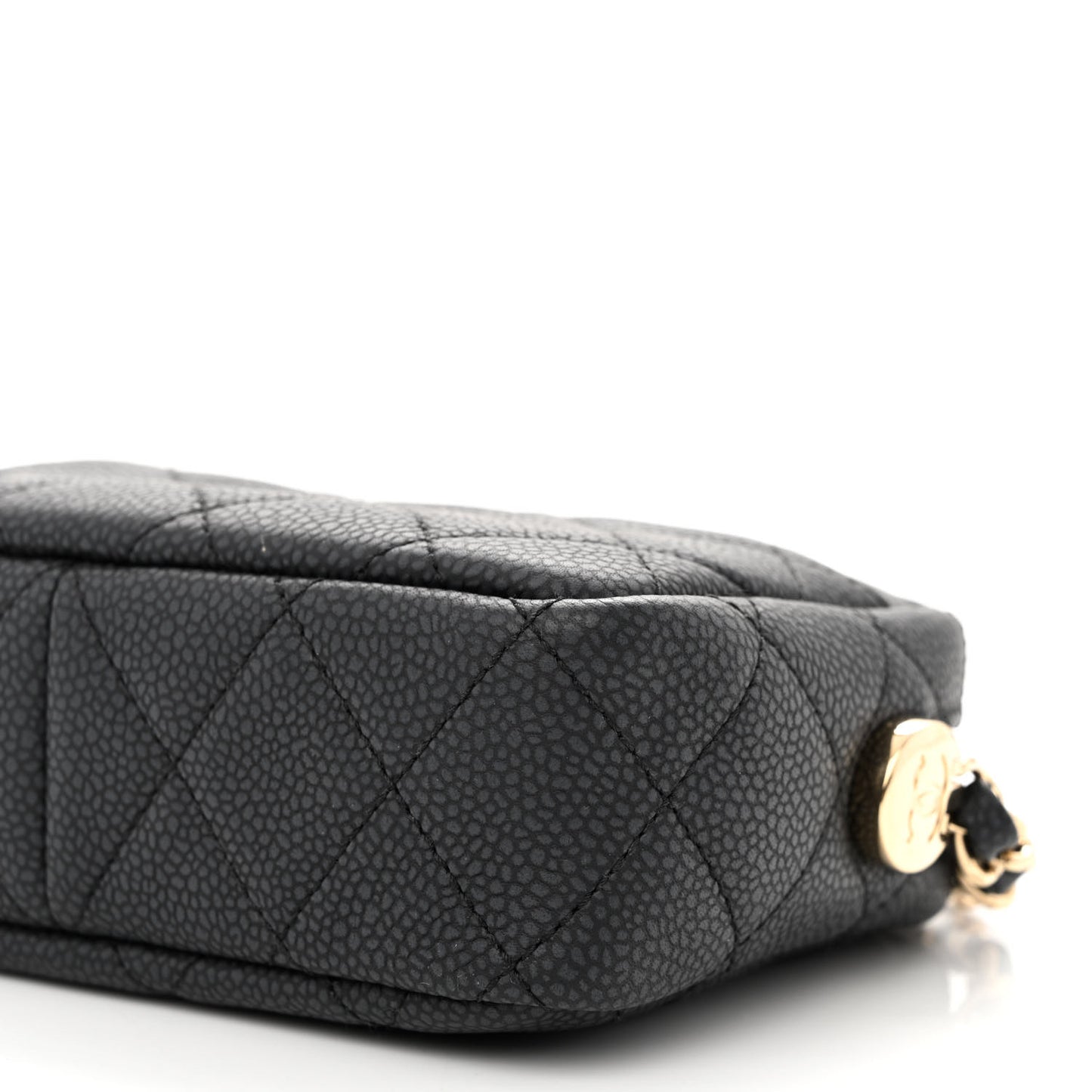 Iridescent Caviar Quilted Mini Coco Tassel Camera Case Black