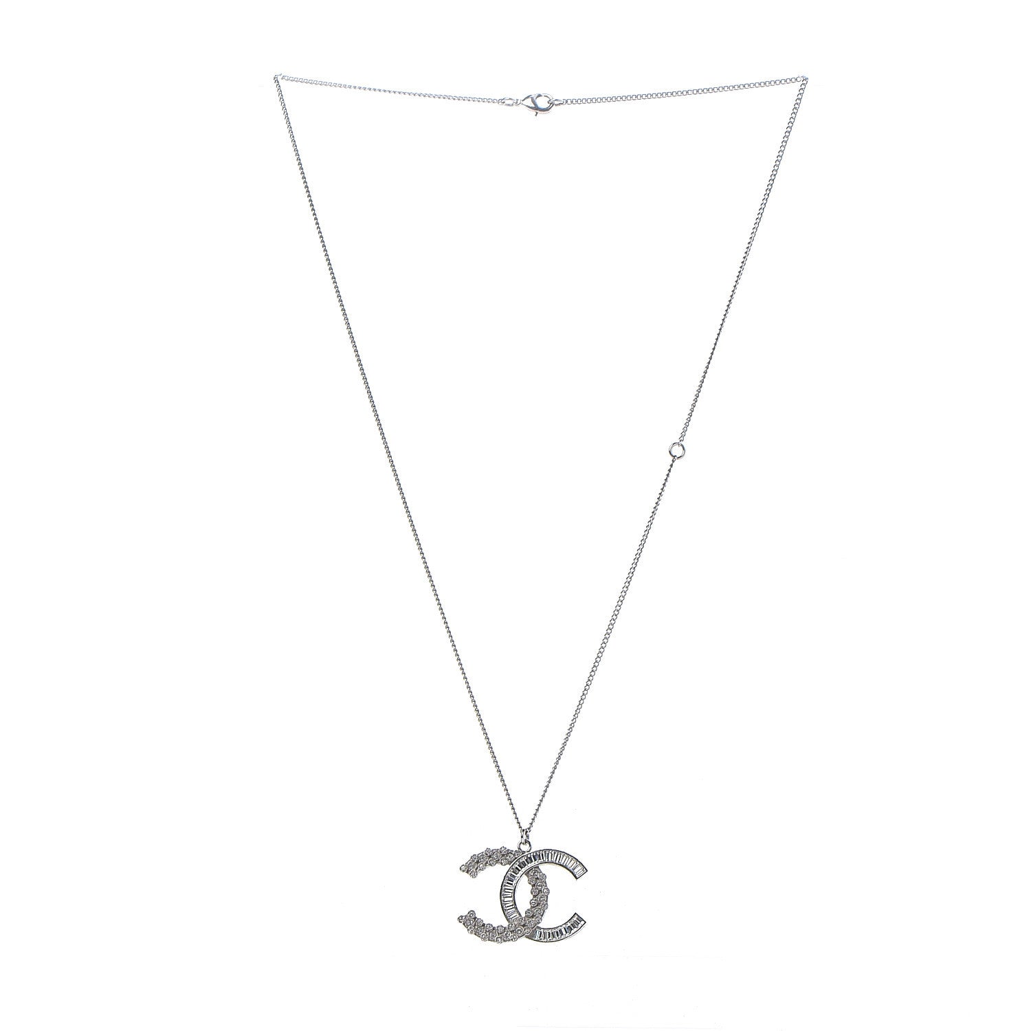 Chanel Baguette Crystal Large CC Necklace Silver 2 of 3
