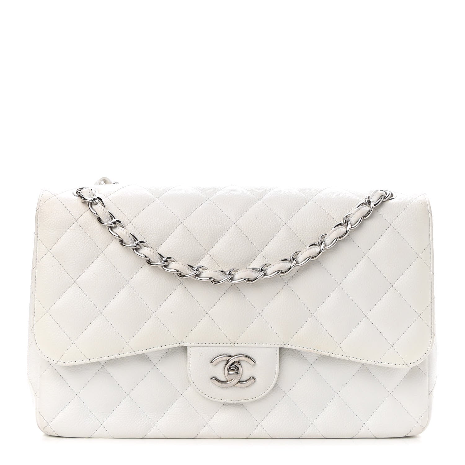 Chanel Caviar Quilted Jumbo Double Flap White 1 of 12