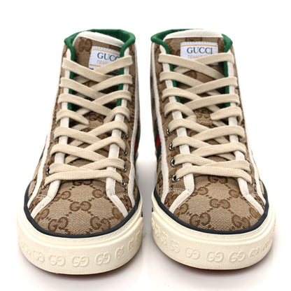 Gucci GG Monogram Web Womens 1977 Tennis High Top Sneakers 37.5 Beige Ebony Mystic White 2 of 7