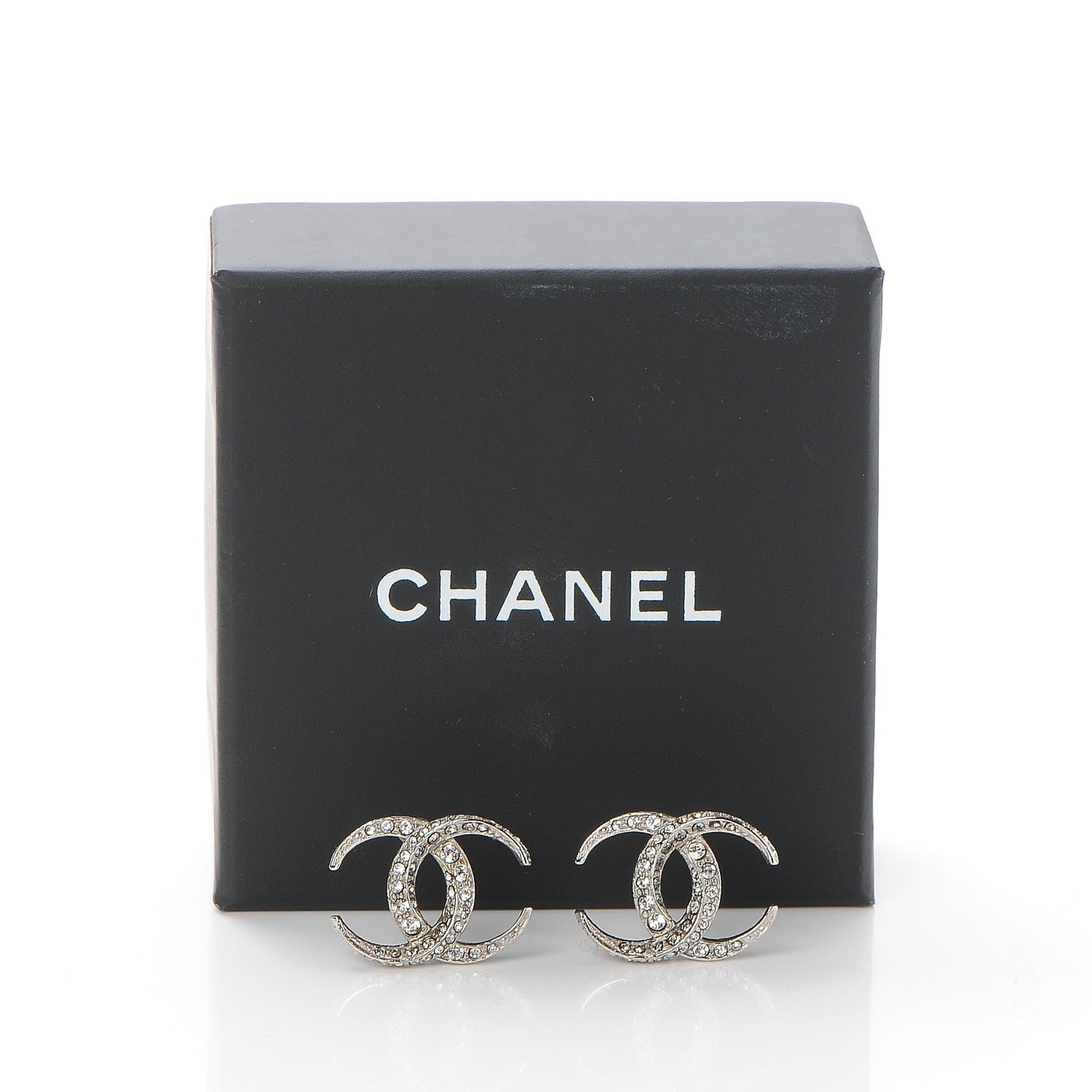 Chanel Crystal CC Moon Earrings Silver 5 of 5