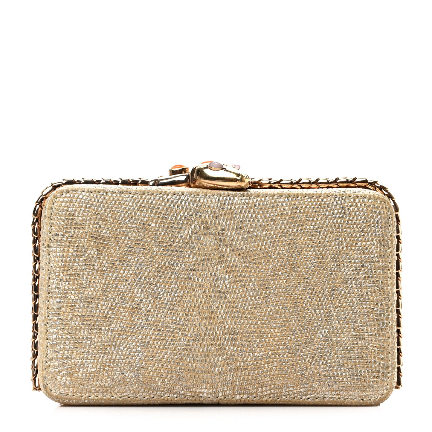 Lizard Serpenti Hypnotic Jade Cocktail Clutch Gold