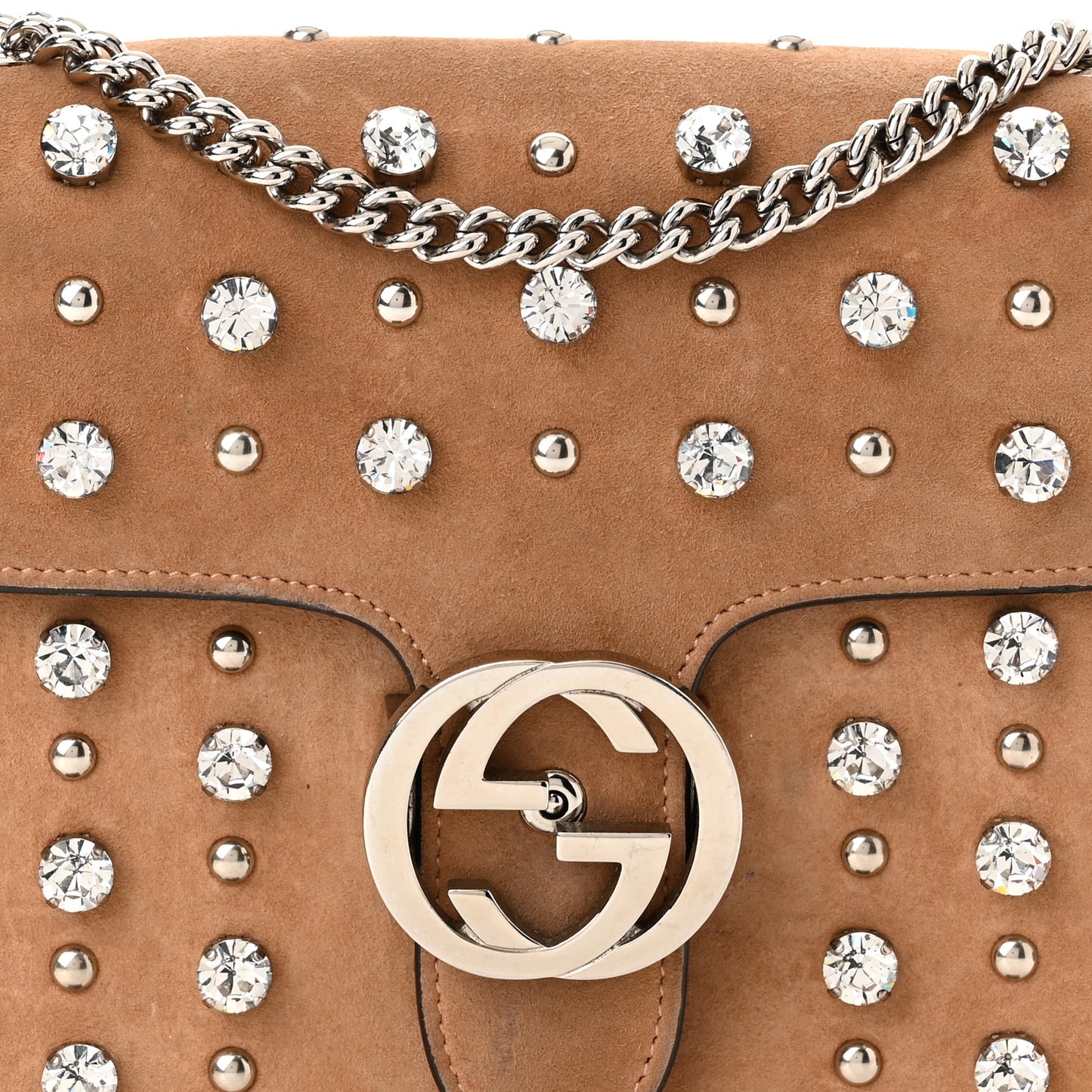 Suede Crystal Small Interlocking G Shoulder Bag Taupe