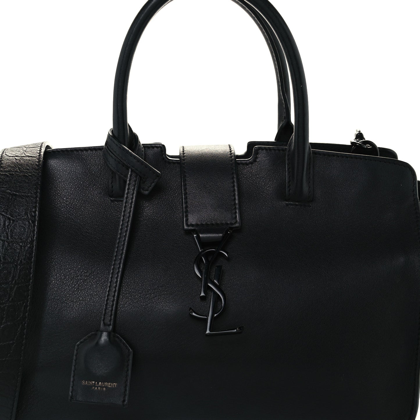 Smooth Calfskin Crocodile Embossed Small Monogram Downtown Cabas Black
