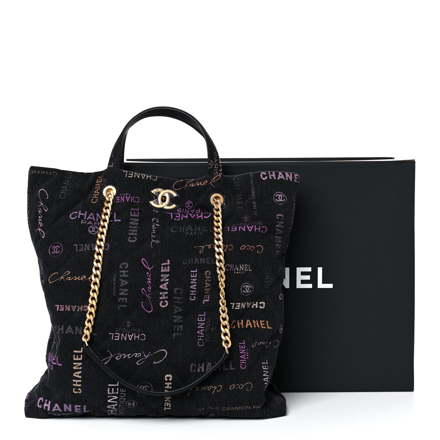 Denim Quilted Denim Mood Maxi Shopping Bag Black Multicolor