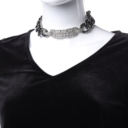 Chanel Crystal CC Chain Link Choker Necklace Dark Silver 2 of 4