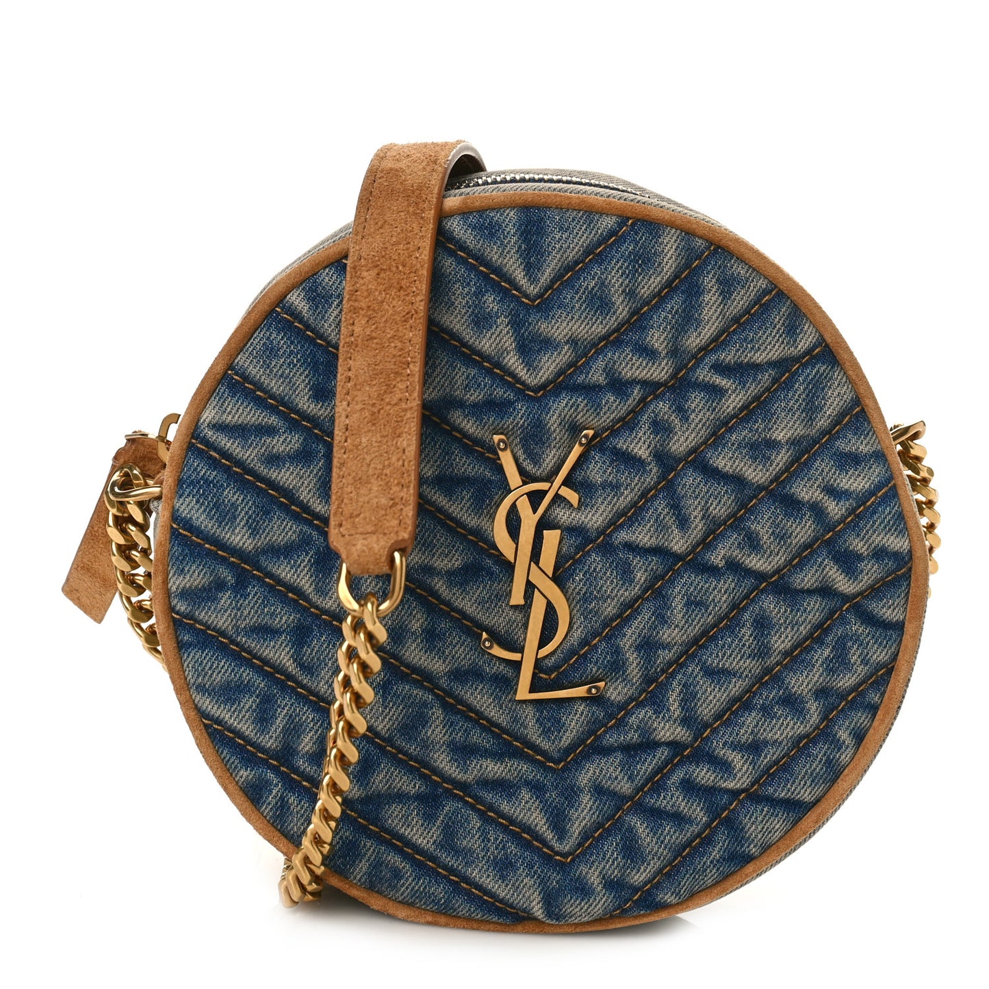 Denim Quilted Monogram Round Crossbody Bag Rodeo Blue